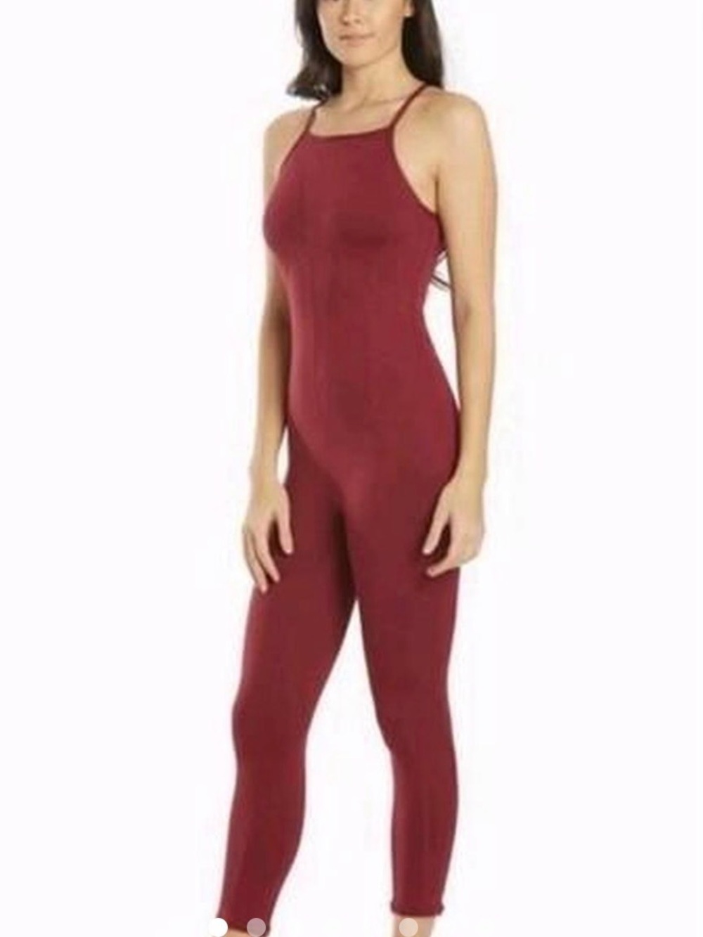 Free People Movement Burgundy Strappy Full-Length Jumpsuit M